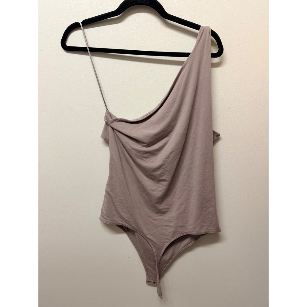 Abercrombie & Fitch Modal-Blend One-Shoulder Draped Cowl Bodysuit Taupe Mauve L - Picture 3 of 4